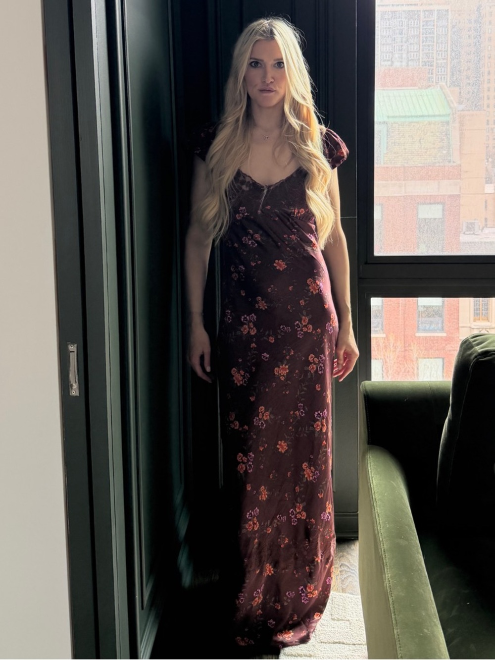 Free People Burgundy Floral Backless Satin Slip Dress - Picture 4 of 16
